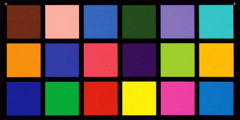 A close up of a colour checker chart.