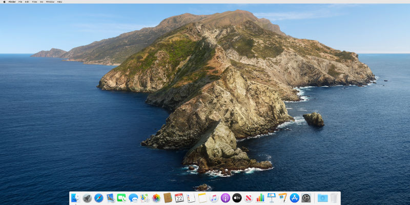 The MacOS Catalina desktop image with the dock at the bottom and the menu bar at the top.