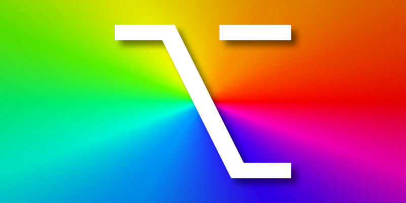 The Mac option icon on a rainbow background.