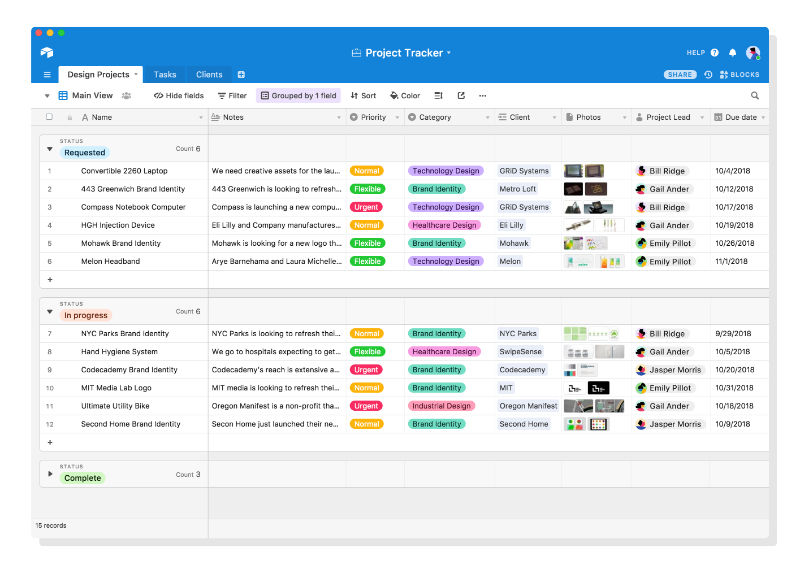 The Airtable grid view.