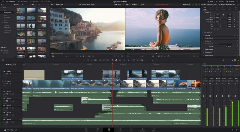 The DaVinci Resolve Edit page showing the timeline and viewers.