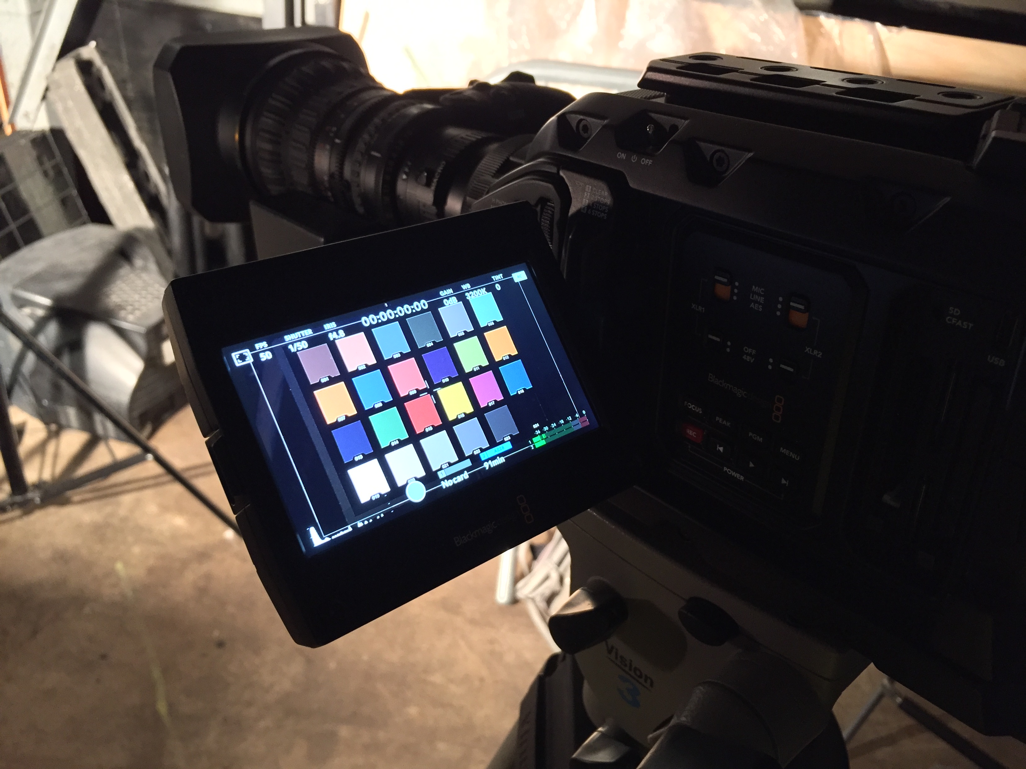 The monitor feed of a camera showing the test chart framed up.