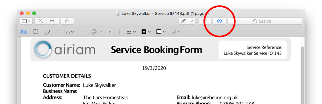 A document opened in preview with the Markup toolbar visible.