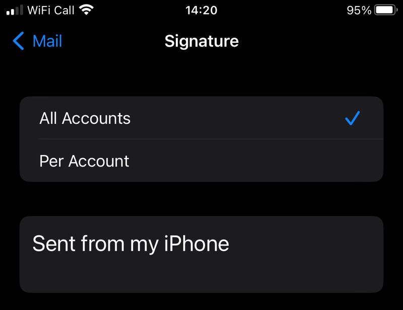 The Mail Signature section of Settings.