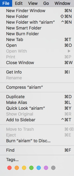 The Finder edit menu.