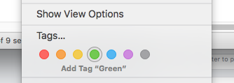 The Finder contextual menu showing the available tags.