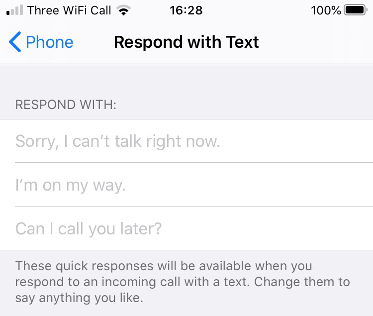 The default options for text response.