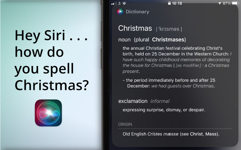 The on-screen output asking Siri to spell Christmas.